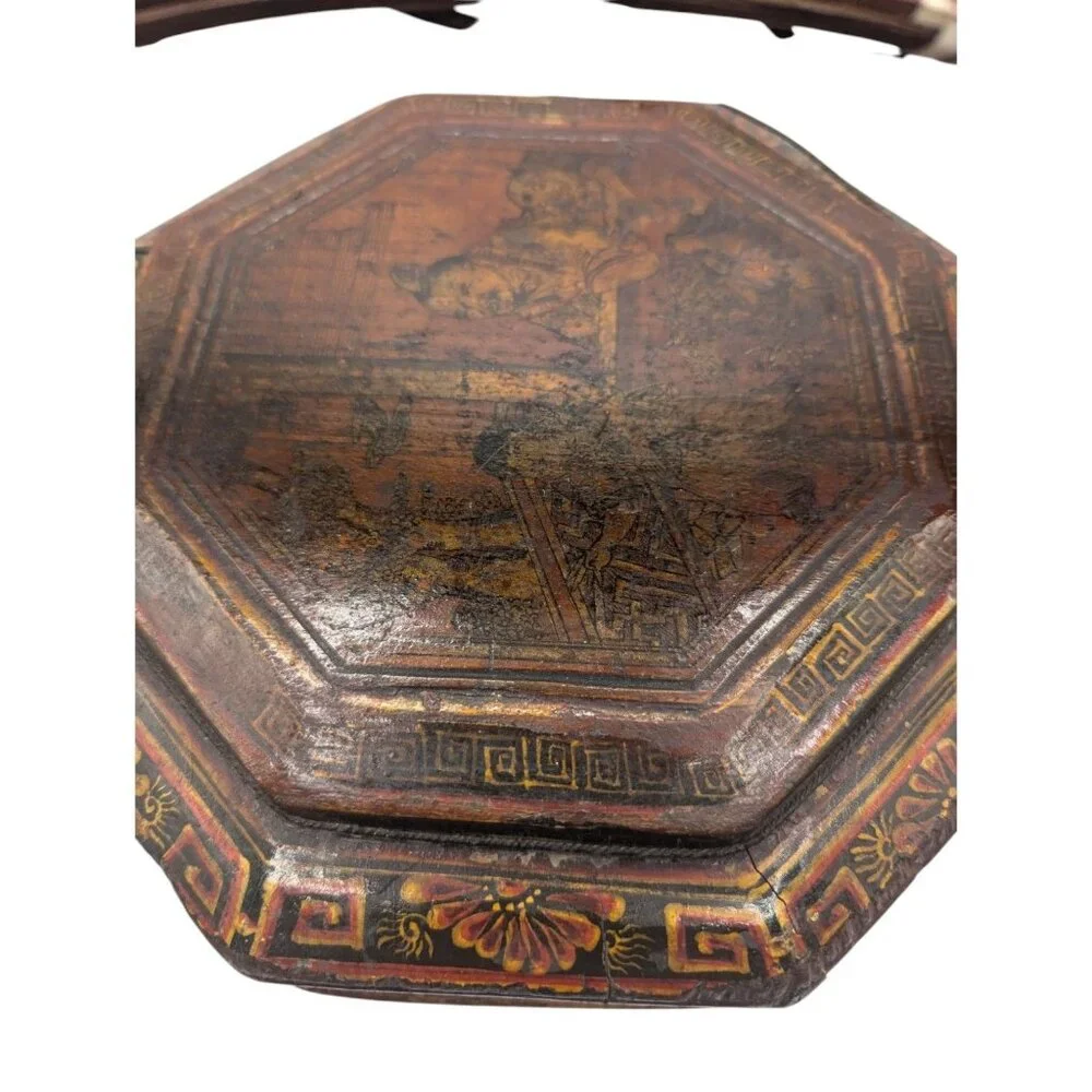 Antique Chinese Bamboo Wedding Basket Box Laquer Finsh Brass Handle